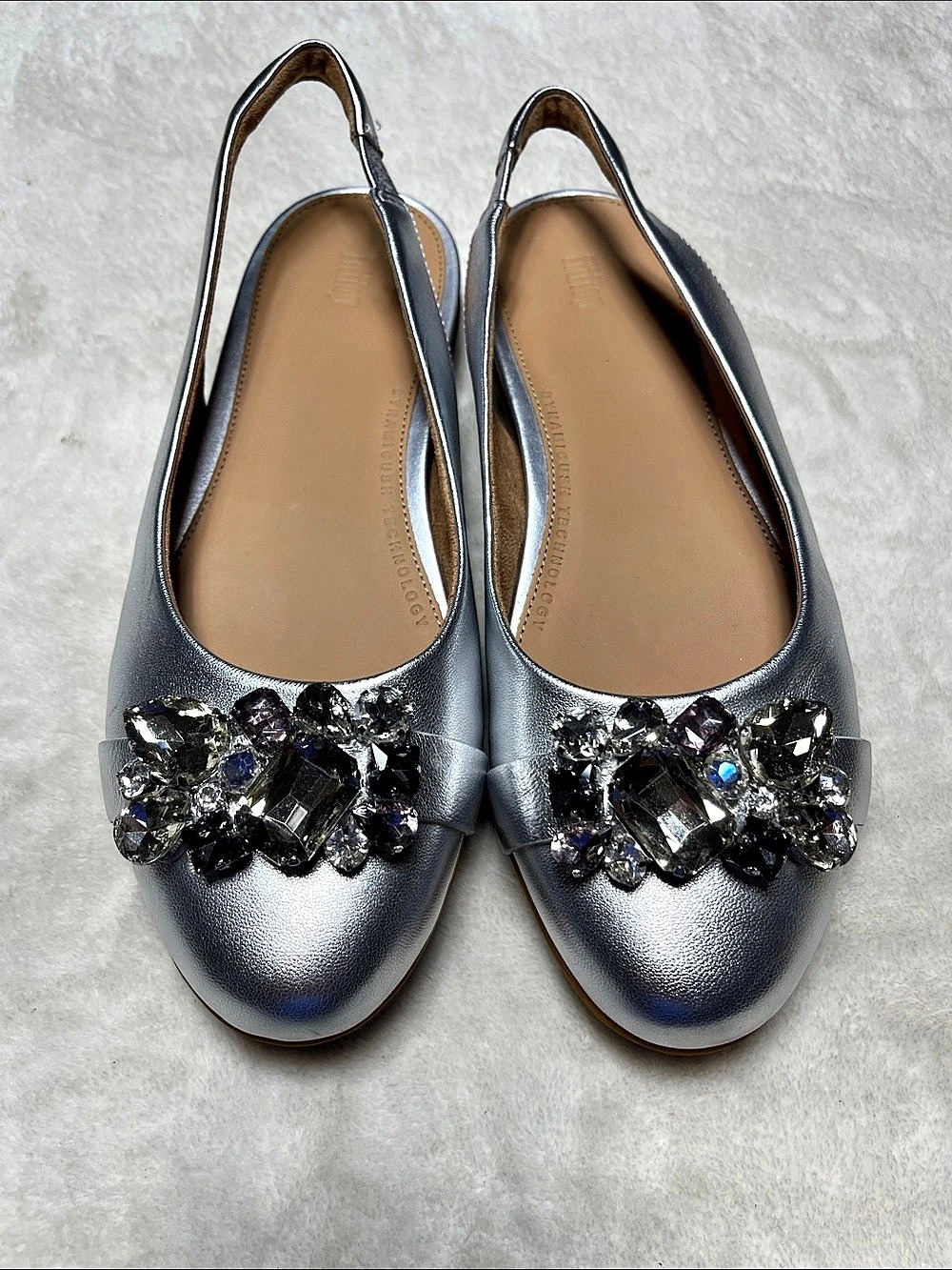 fitflop Allegro Jewel Deluxe Metallic Leather Metallic Ballerina Mary Jane Sz 7